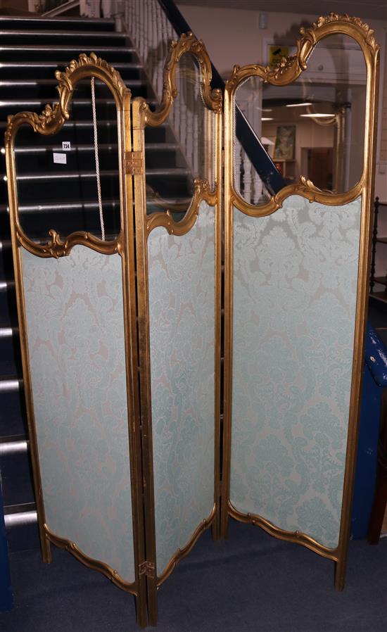 A giltwood 3-fold dressing screen H.175cm